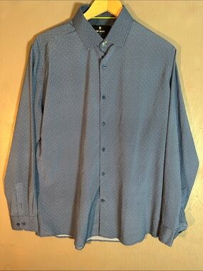 Tom baine Men’s Navy Micro-Pattern Long Sleeve Shirt